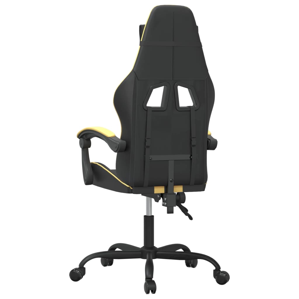 vidaXL Cadeira gaming couro artificial preto e dourado