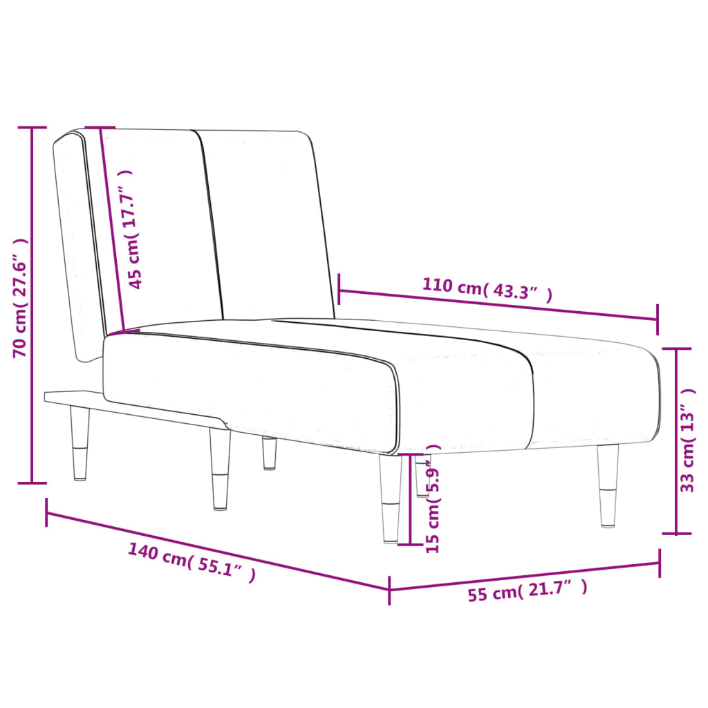 vidaXL Chaise longue veludo cinzento-claro