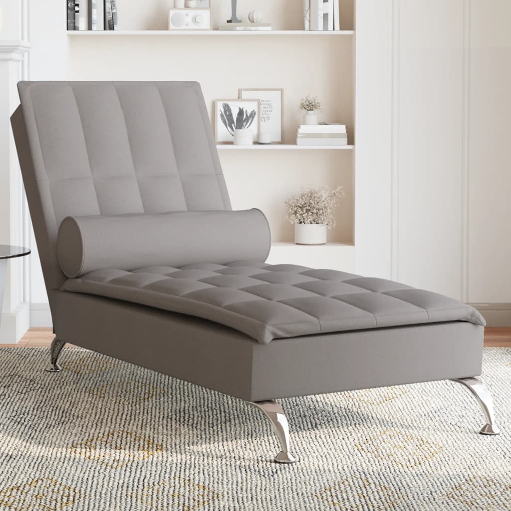 vidaXL Chaise lounge de massagem com rolo tecido cinza-acastanhado