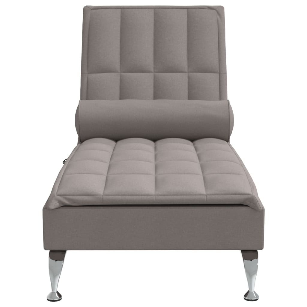 vidaXL Chaise lounge de massagem com rolo tecido cinza-acastanhado