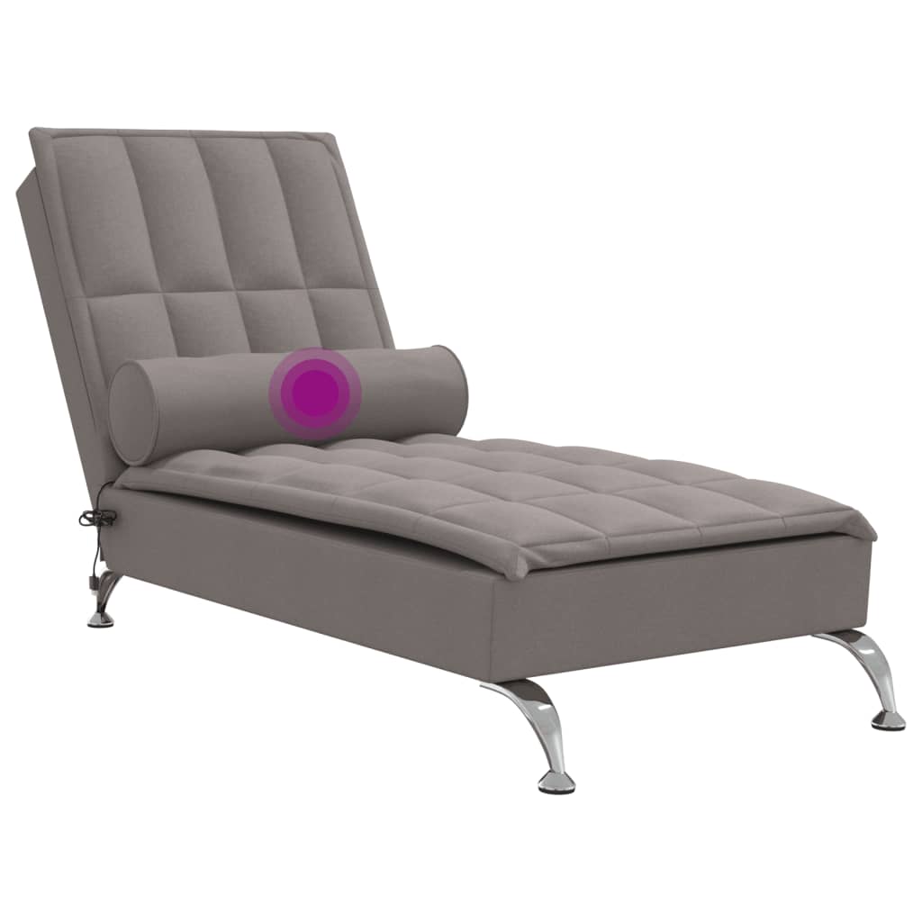 vidaXL Chaise lounge de massagem com rolo tecido cinza-acastanhado