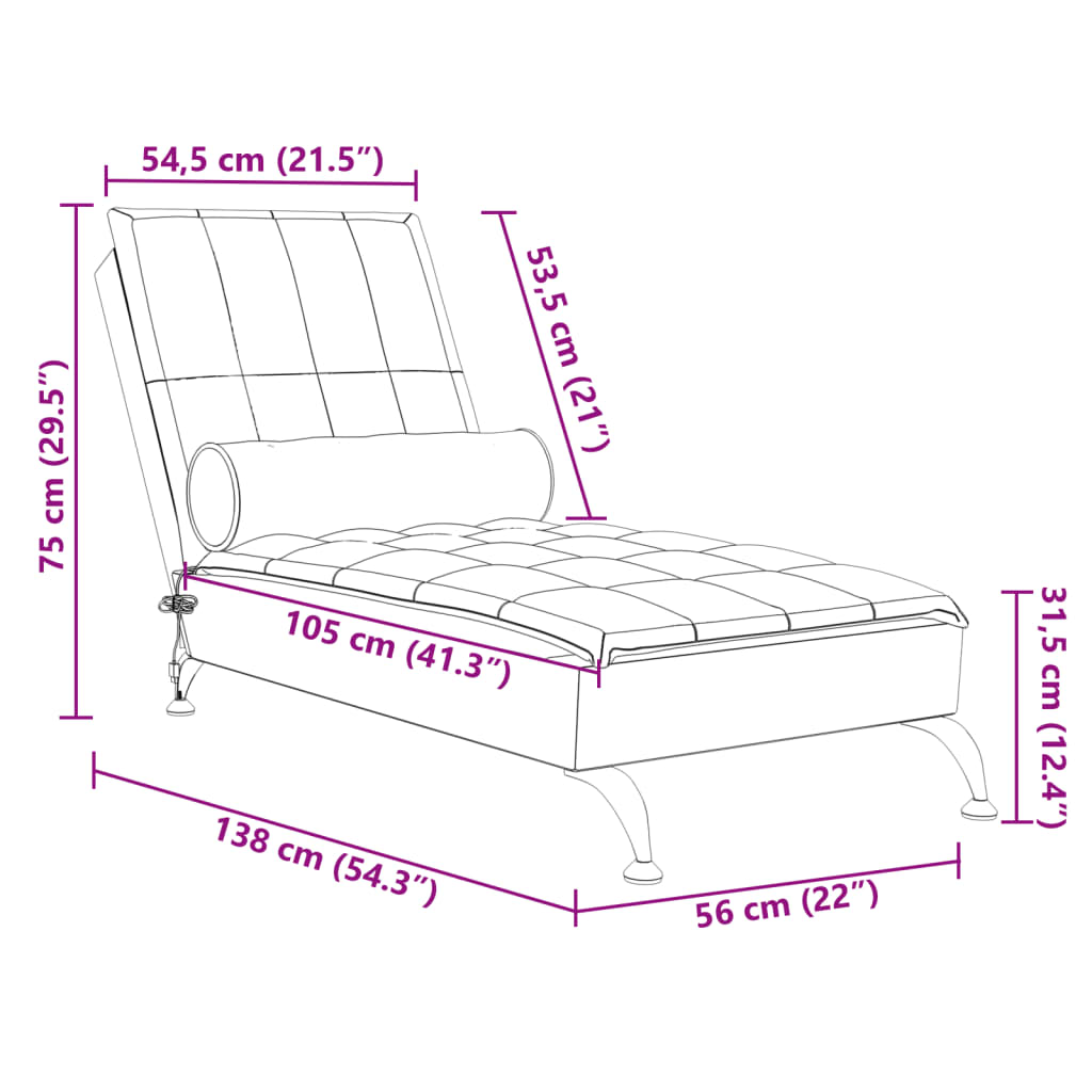 vidaXL Chaise lounge de massagem com rolo tecido cinza-acastanhado