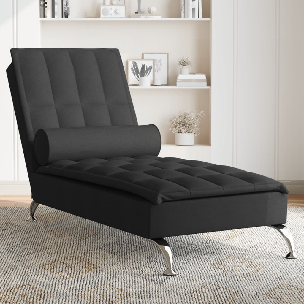 vidaXL Chaise lounge de massagem com rolo tecido preto