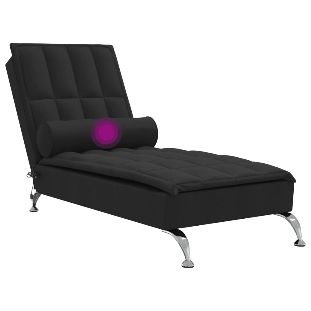 vidaXL Chaise lounge de massagem com rolo tecido preto