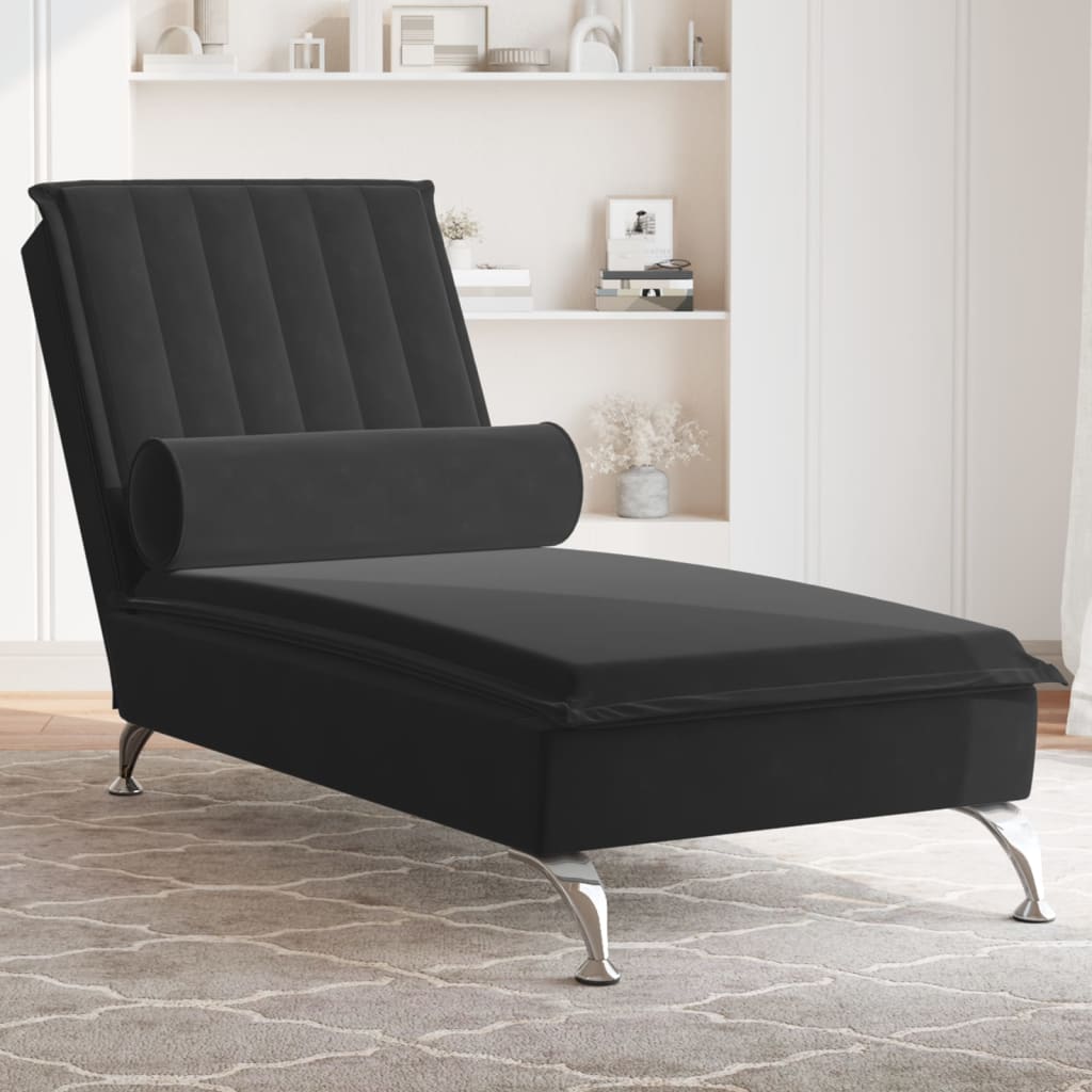 vidaXL Chaise lounge de massagem com rolo veludo preto