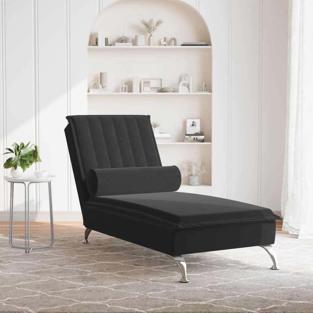 vidaXL Chaise lounge de massagem com rolo veludo preto