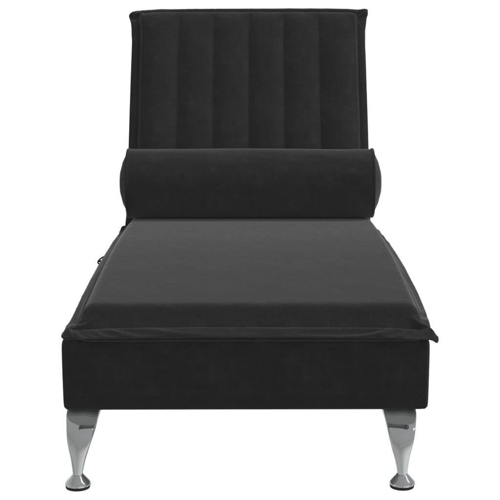 vidaXL Chaise lounge de massagem com rolo veludo preto