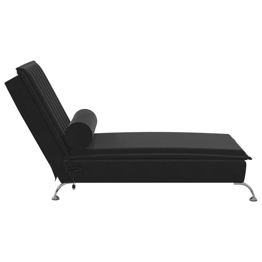 vidaXL Chaise lounge de massagem com rolo veludo preto