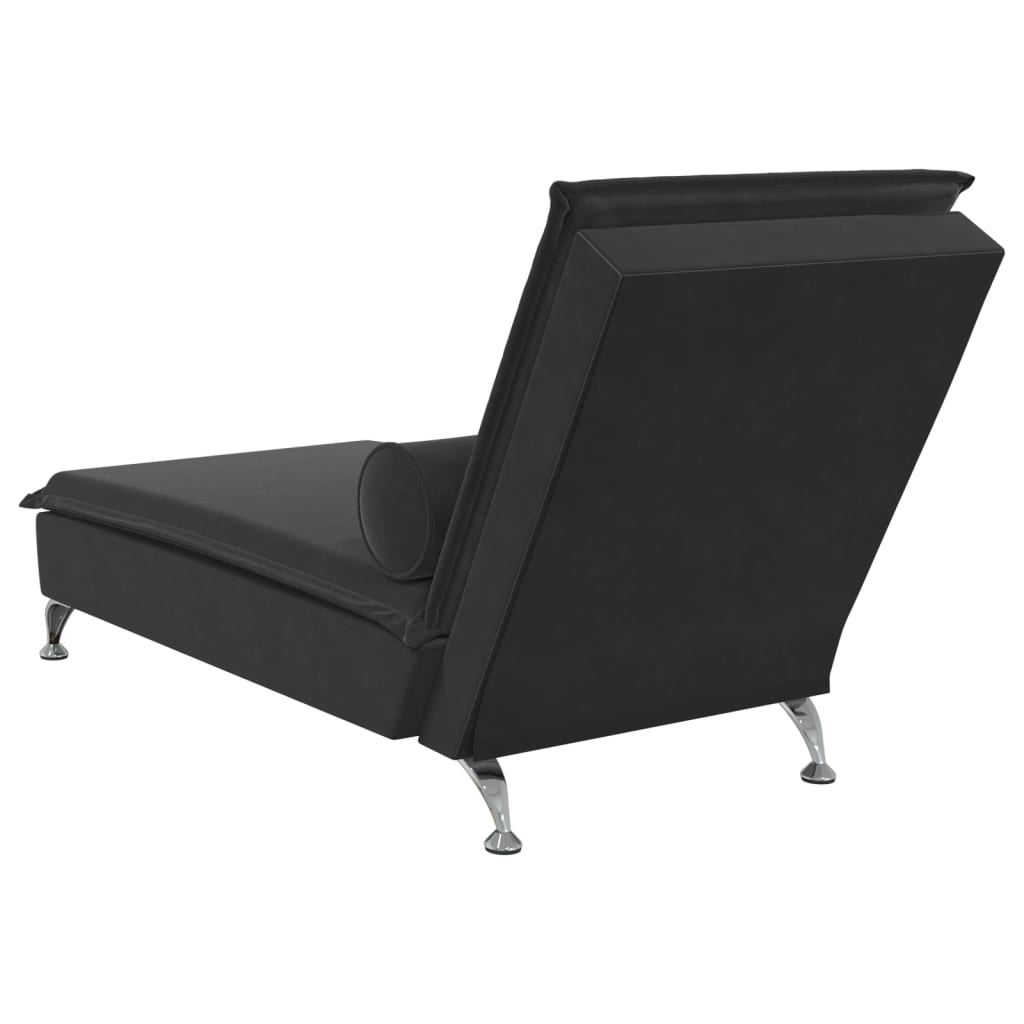 vidaXL Chaise lounge de massagem com rolo veludo preto