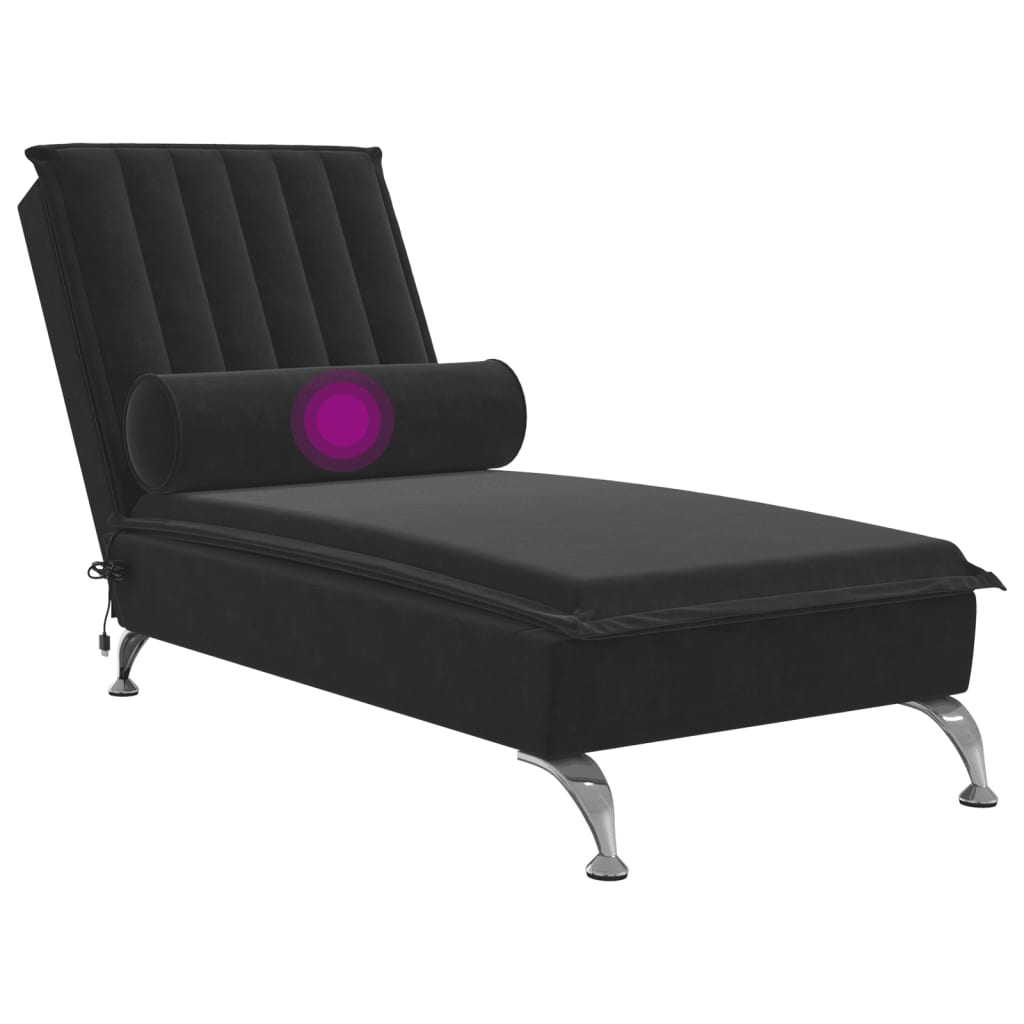 vidaXL Chaise lounge de massagem com rolo veludo preto