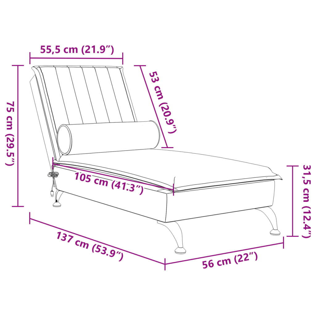 vidaXL Chaise lounge de massagem com rolo veludo preto