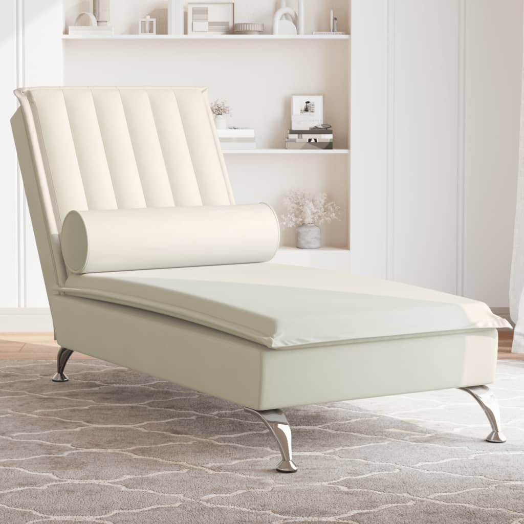 vidaXL Chaise lounge de massagem com rolo veludo creme