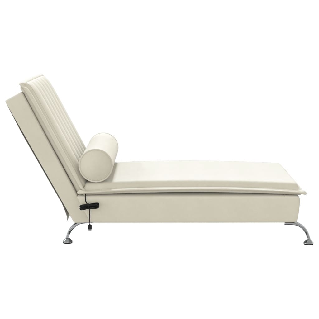 vidaXL Chaise lounge de massagem com rolo veludo creme