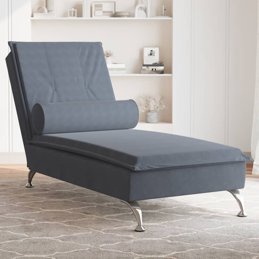 vidaXL Chaise lounge de massagem com rolo veludo cinzento-escuro