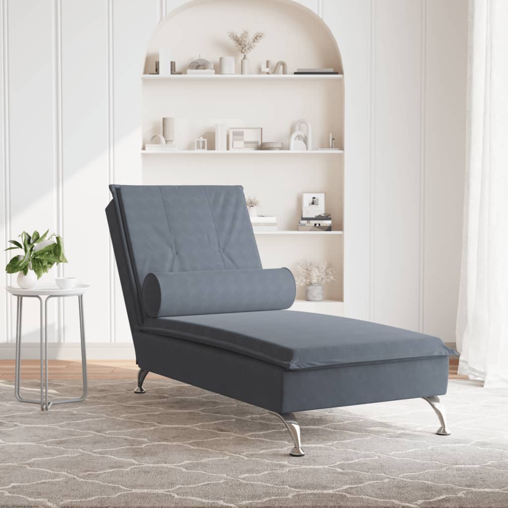 vidaXL Chaise lounge de massagem com rolo veludo cinzento-escuro