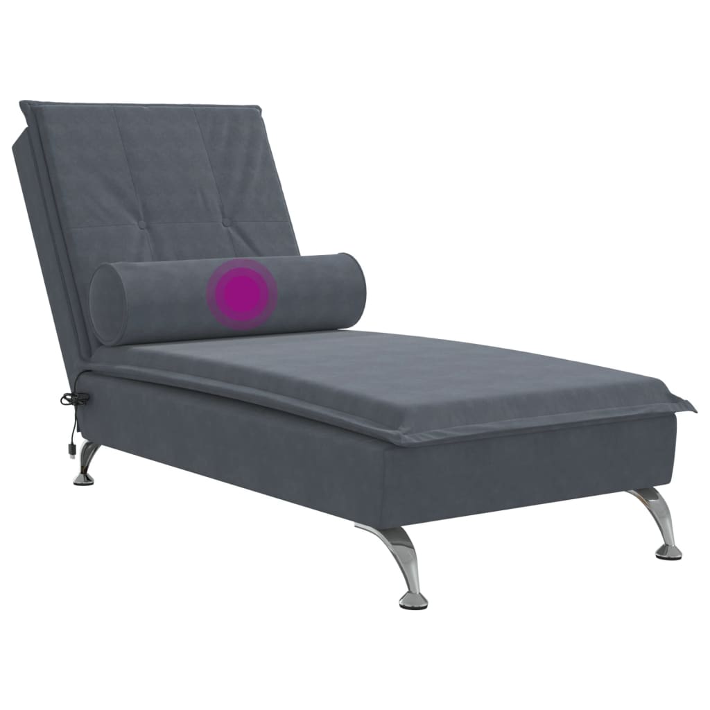 vidaXL Chaise lounge de massagem com rolo veludo cinzento-escuro