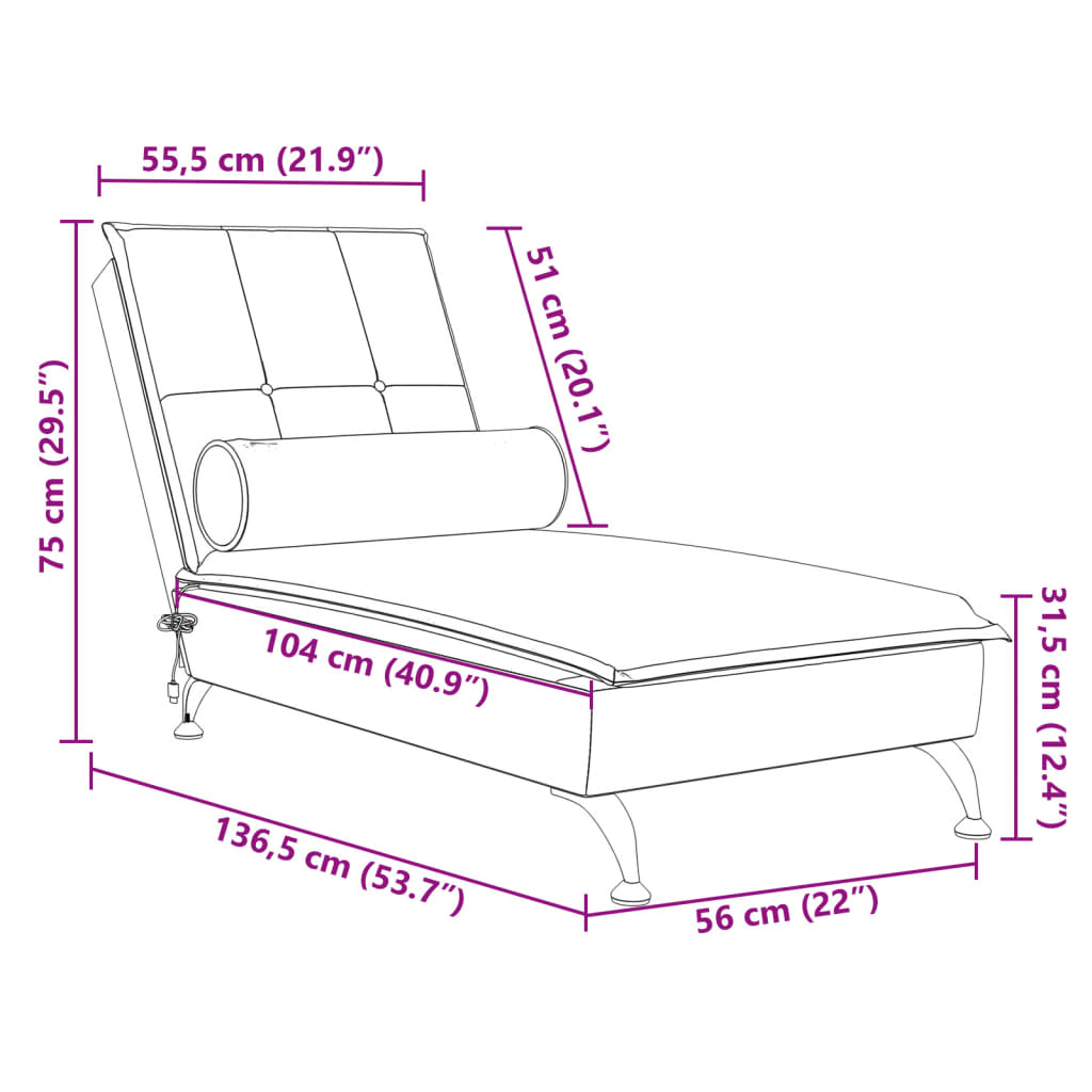 vidaXL Chaise lounge de massagem com rolo veludo cinzento-escuro