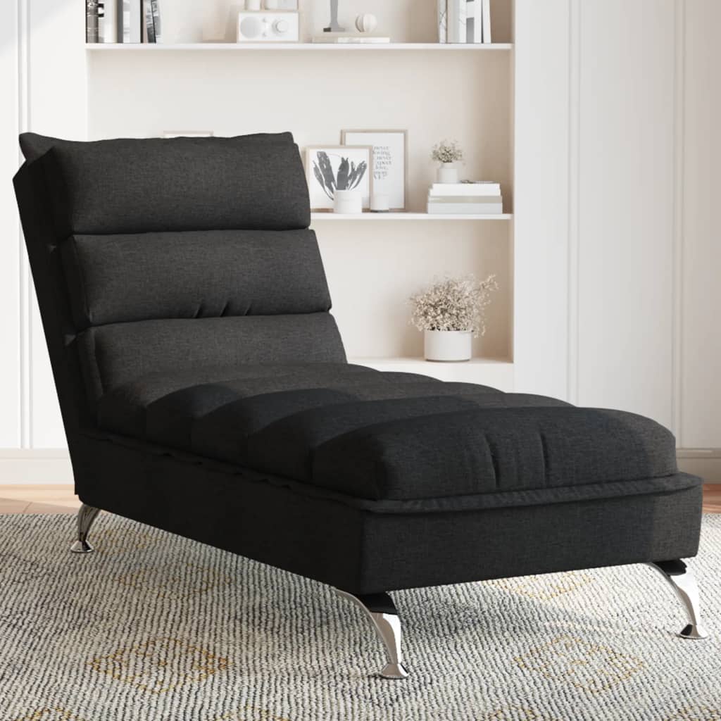 vidaXL Chaise lounge com almofadões tecido preto