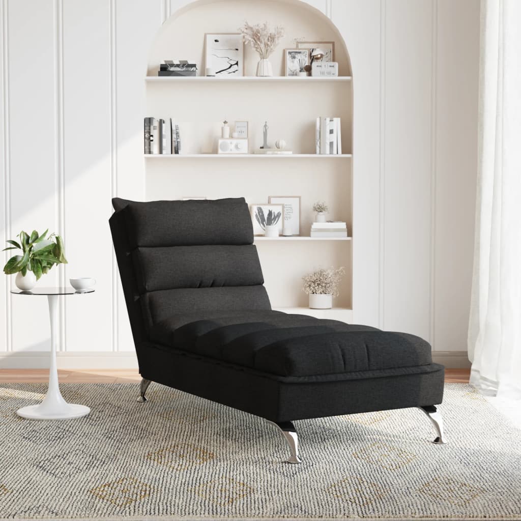 vidaXL Chaise lounge com almofadões tecido preto