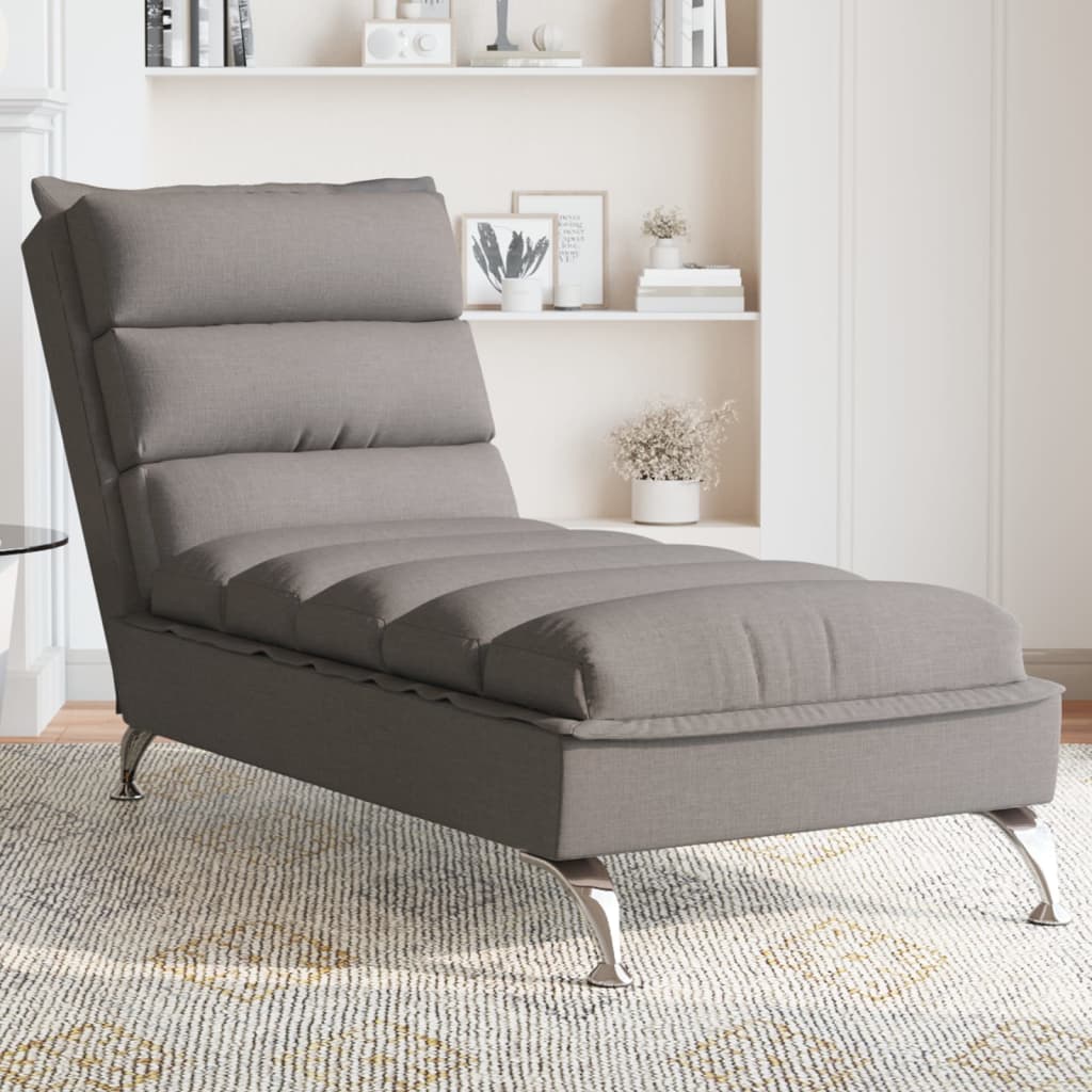 vidaXL Chaise lounge com almofadões tecido cinzento-acastanhado