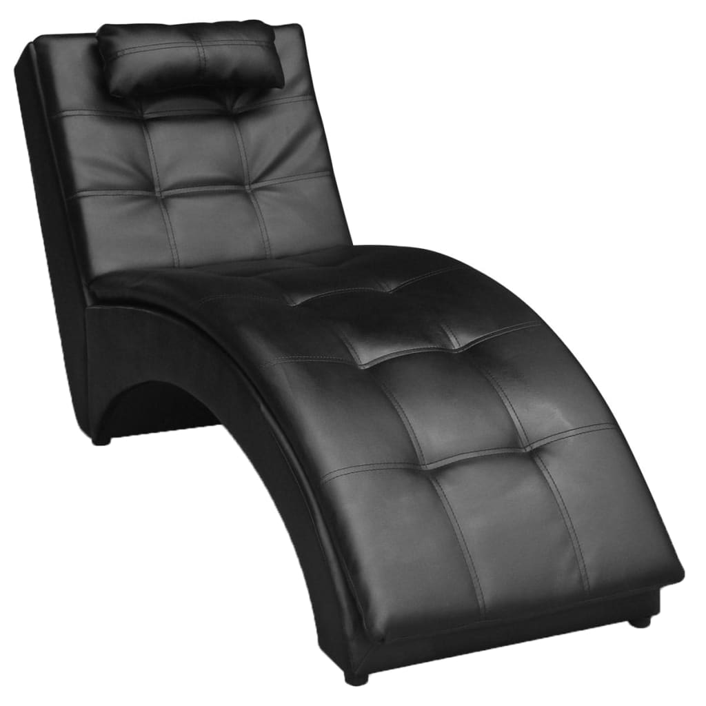 vidaXL Chaise longue com almofada couro artificial preto