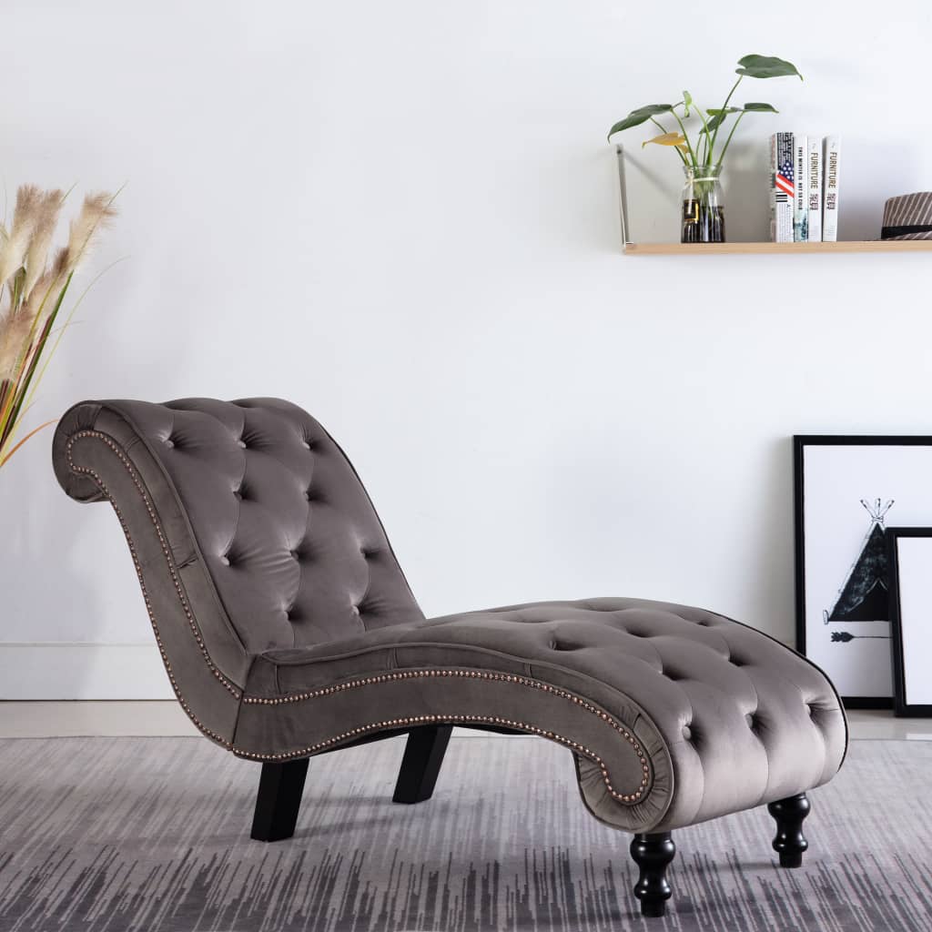 vidaXL Chaise longue em veludo cinzento