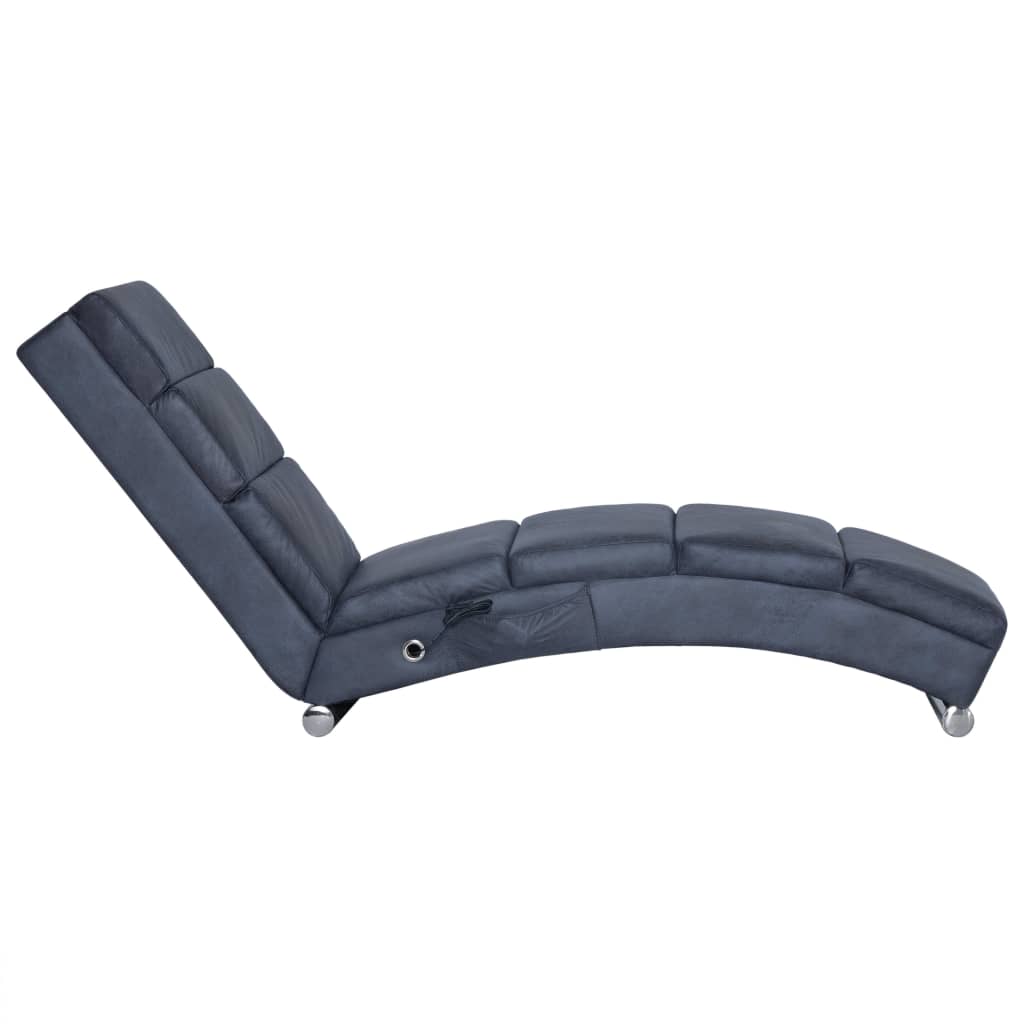 vidaXL Chaise longue de massagens camurça artificial cinzento