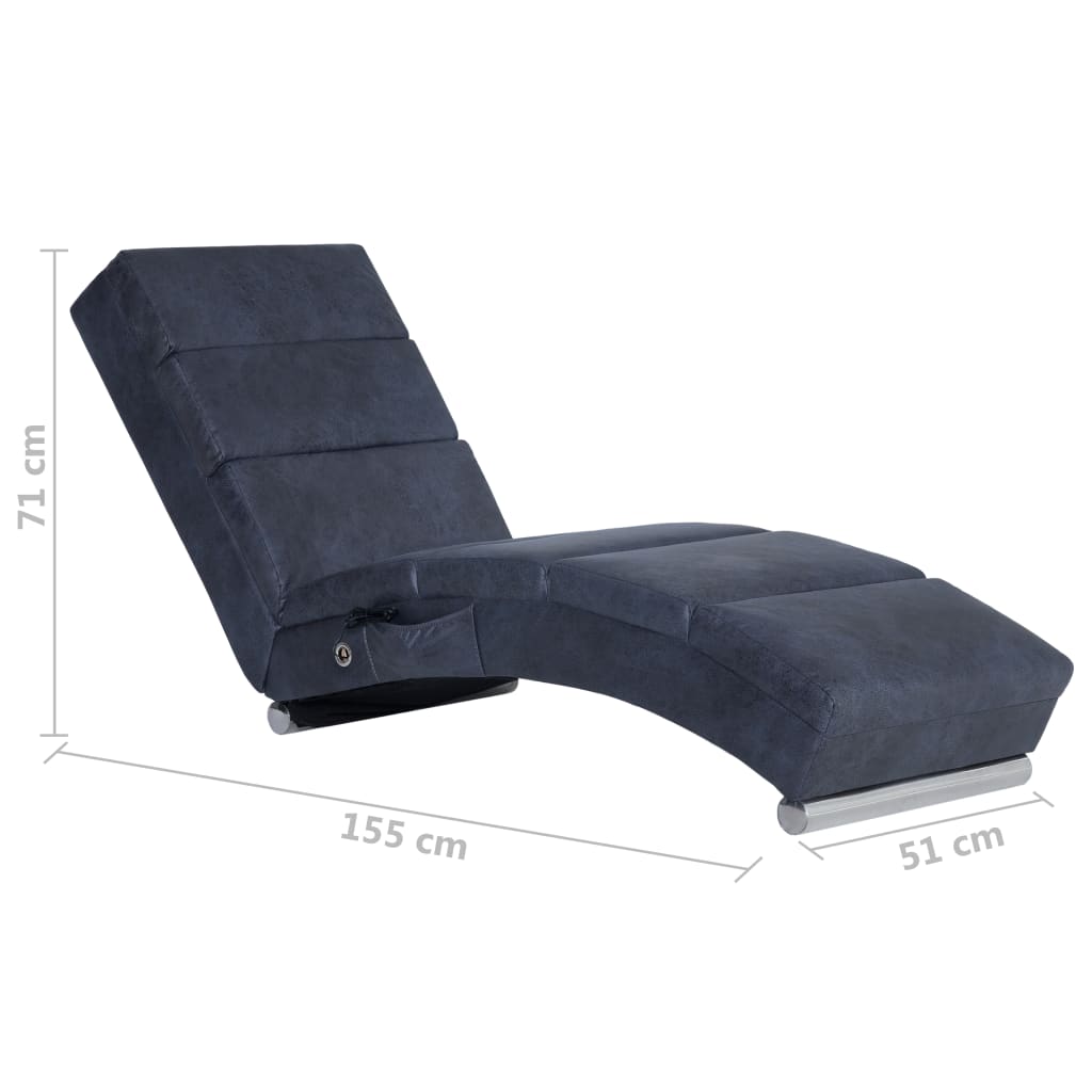 vidaXL Chaise longue de massagens camurça artificial cinzento