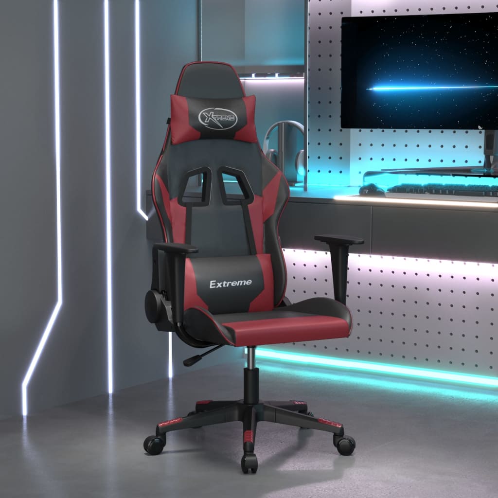 vidaXL Cadeira gaming couro artificial preto e vermelho tinto