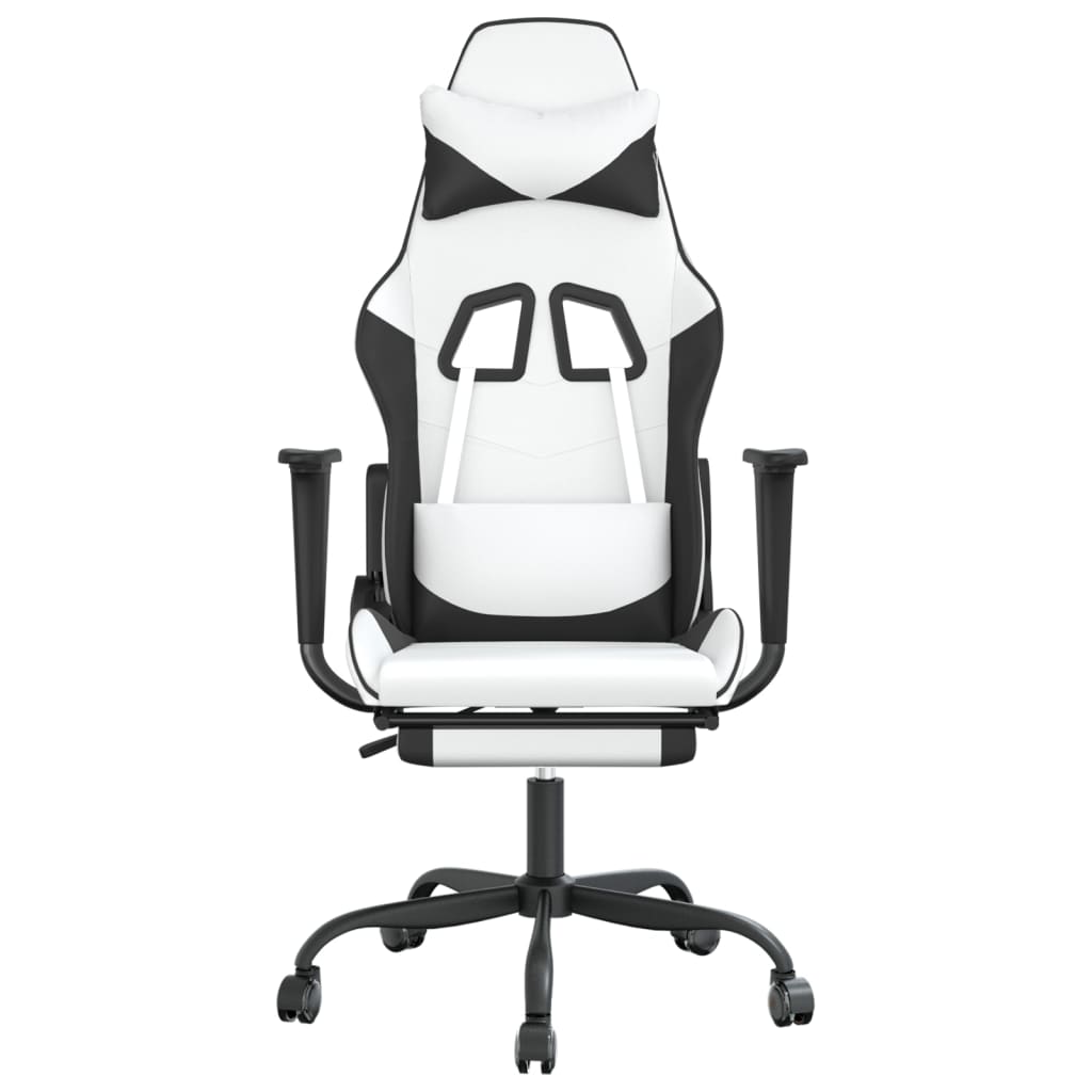 vidaXL Cadeira gaming c/ apoio p/ pés couro artificial preto e branco