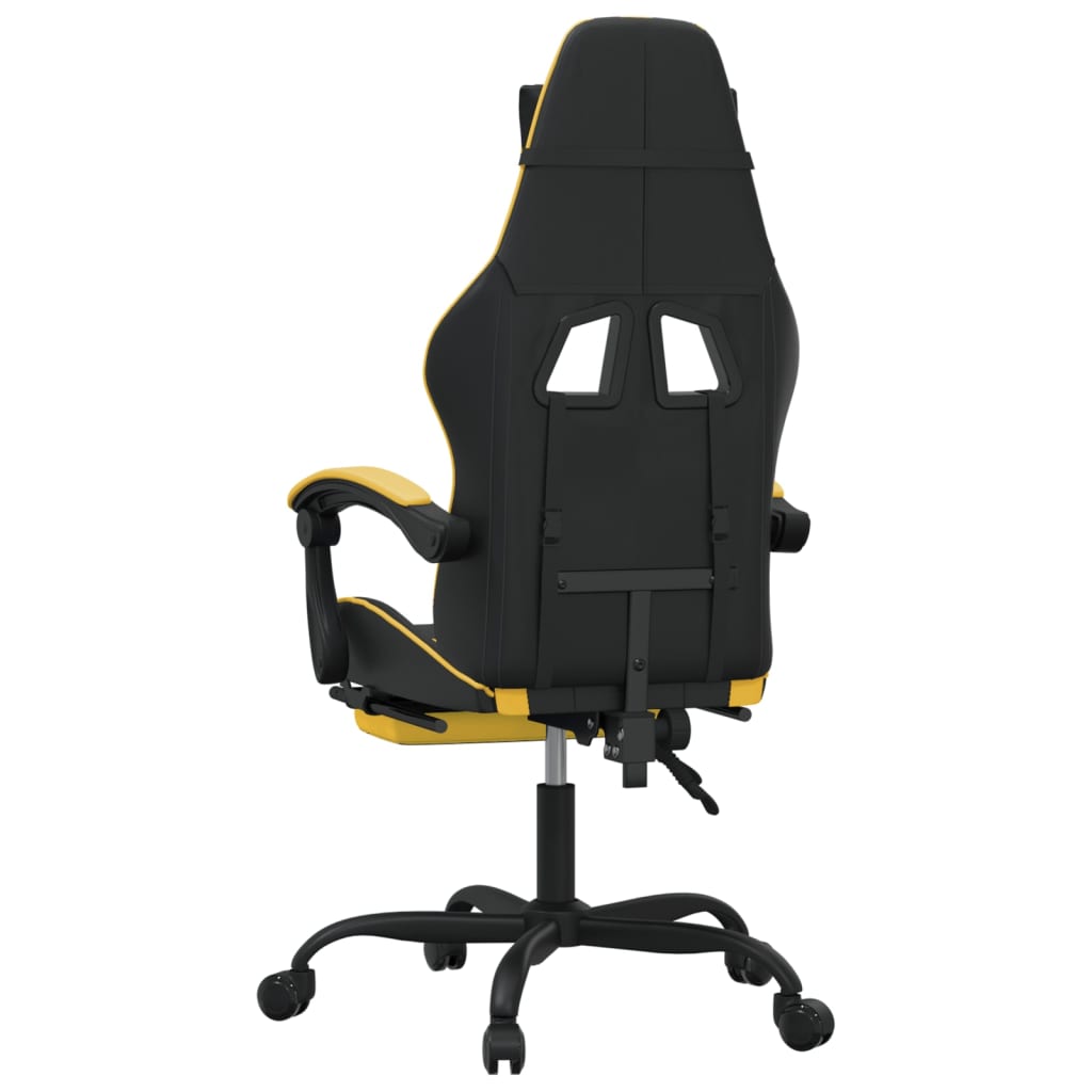 vidaXL Cadeira gaming c/ apoio pés couro artificial preto e dourado