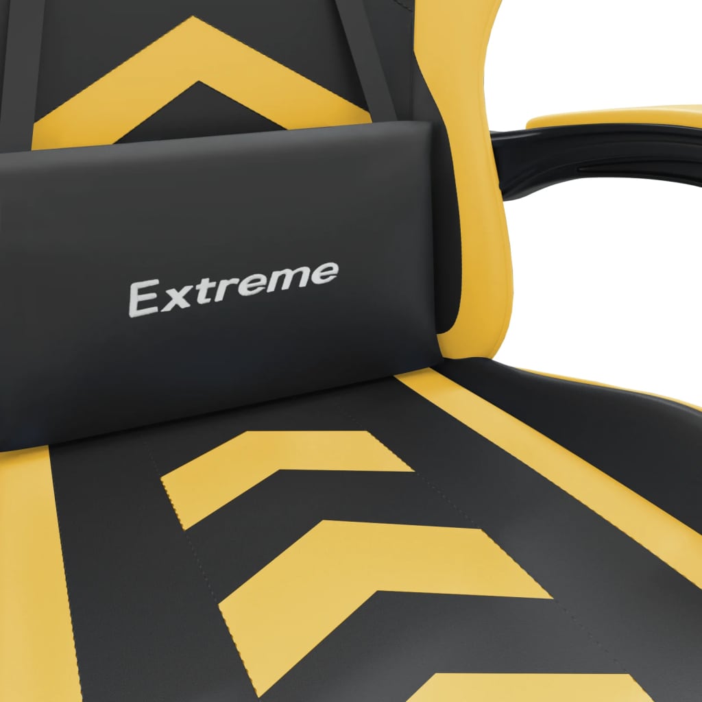 vidaXL Cadeira gaming c/ apoio pés couro artificial preto e dourado