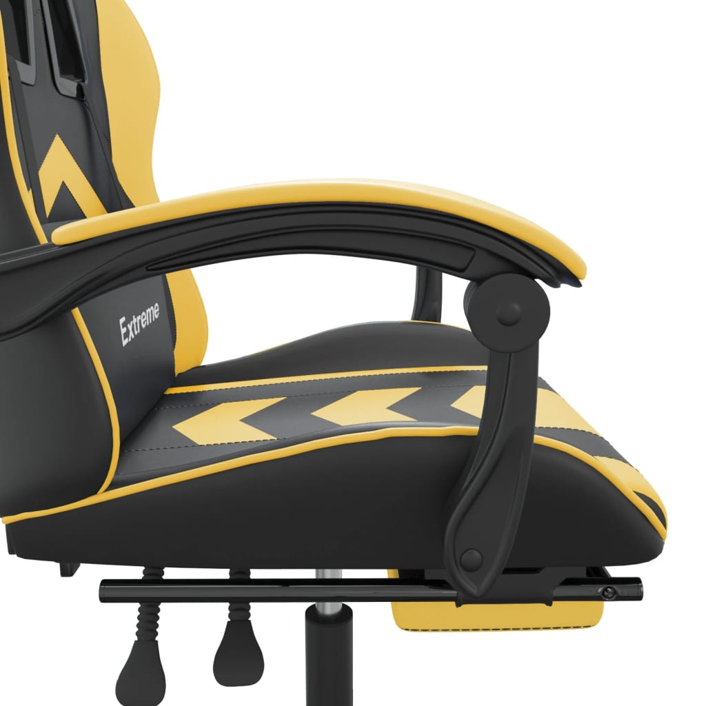 vidaXL Cadeira gaming c/ apoio pés couro artificial preto e dourado