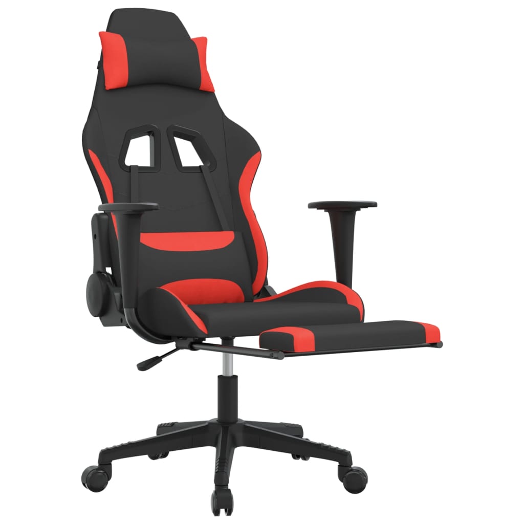 vidaxL Cadeira de gaming com apoio de pés tecido preto e vermelho