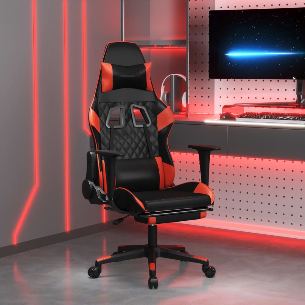 vidaXL Cadeira gaming massagem + apoio pés couro artif. preto/vermelho