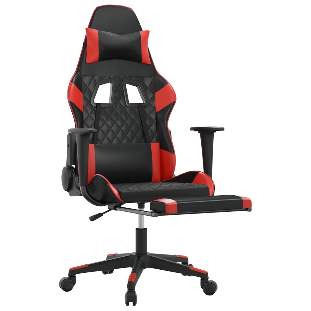 vidaXL Cadeira gaming massagem + apoio pés couro artif. preto/vermelho