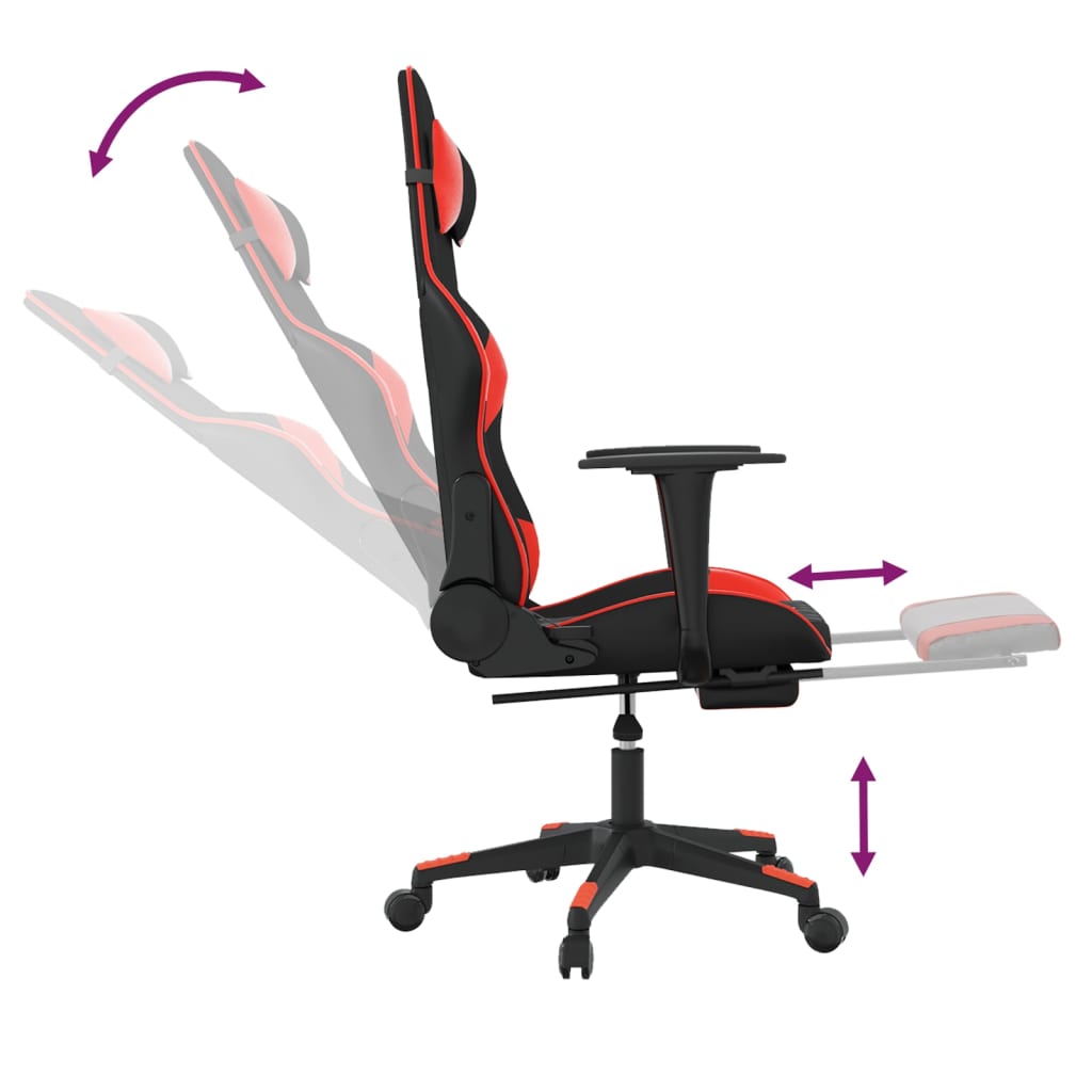 vidaXL Cadeira gaming massagem + apoio pés couro artif. preto/vermelho