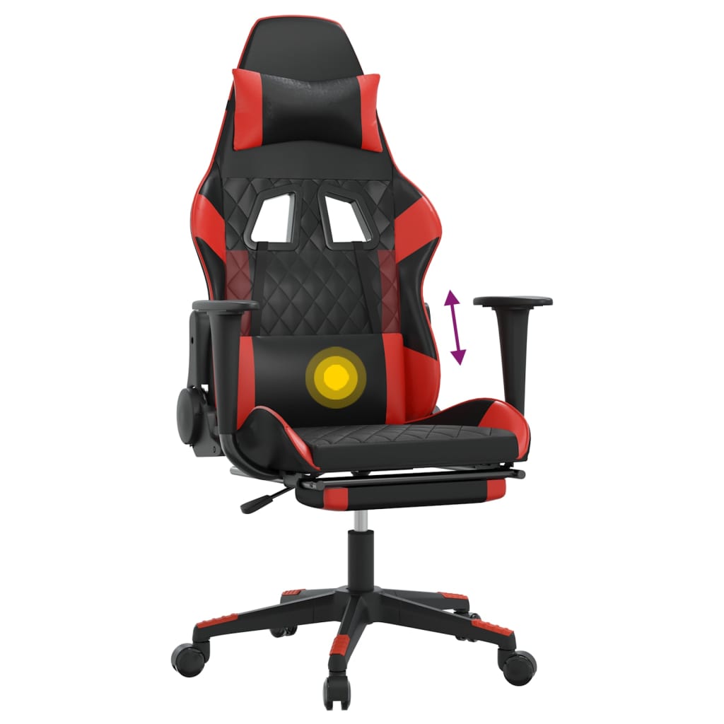 vidaXL Cadeira gaming massagem + apoio pés couro artif. preto/vermelho