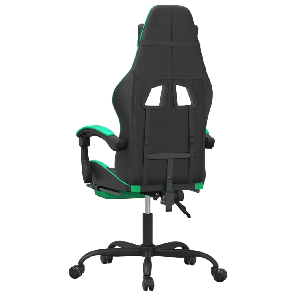 vidaXL Cadeira gaming giratória c/ apoio pés couro artif. preto/verde