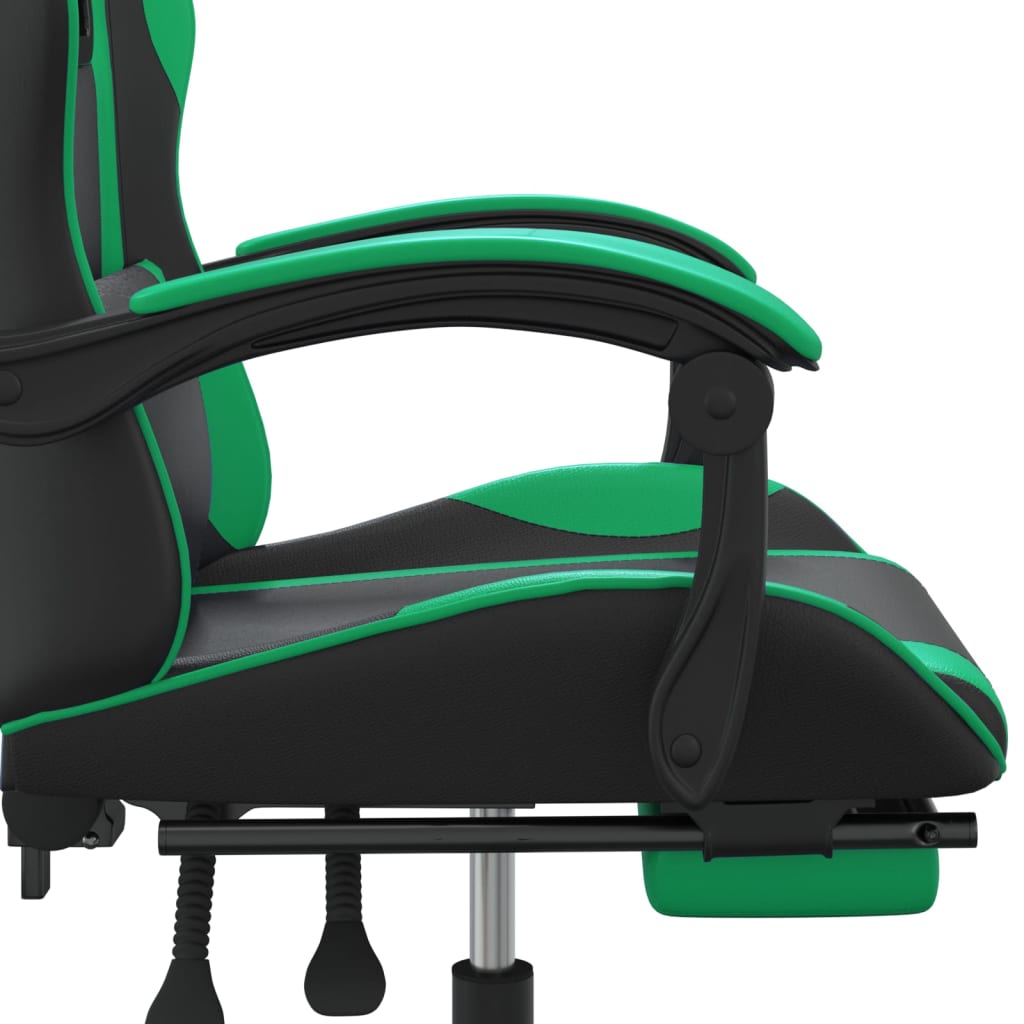 vidaXL Cadeira gaming giratória c/ apoio pés couro artif. preto/verde