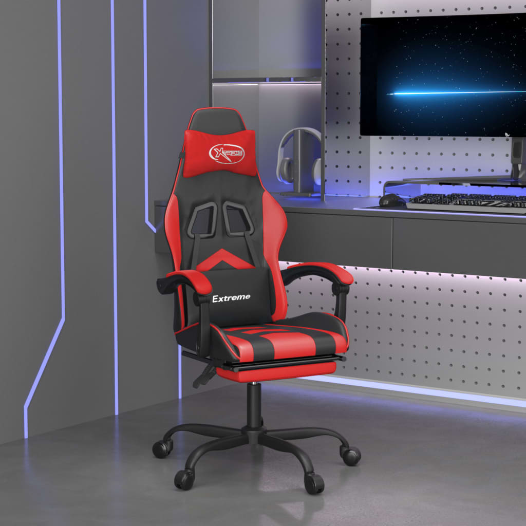 vidaXL Cadeira gaming giratória c/ apoio couro artific. preto/vermelho