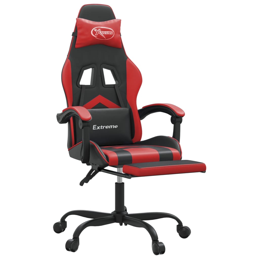 vidaXL Cadeira gaming giratória c/ apoio couro artific. preto/vermelho