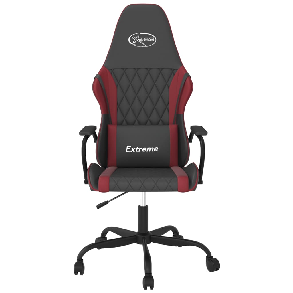 vidaXL Cadeira gaming massagens couro artificial preto/vermelho tinto