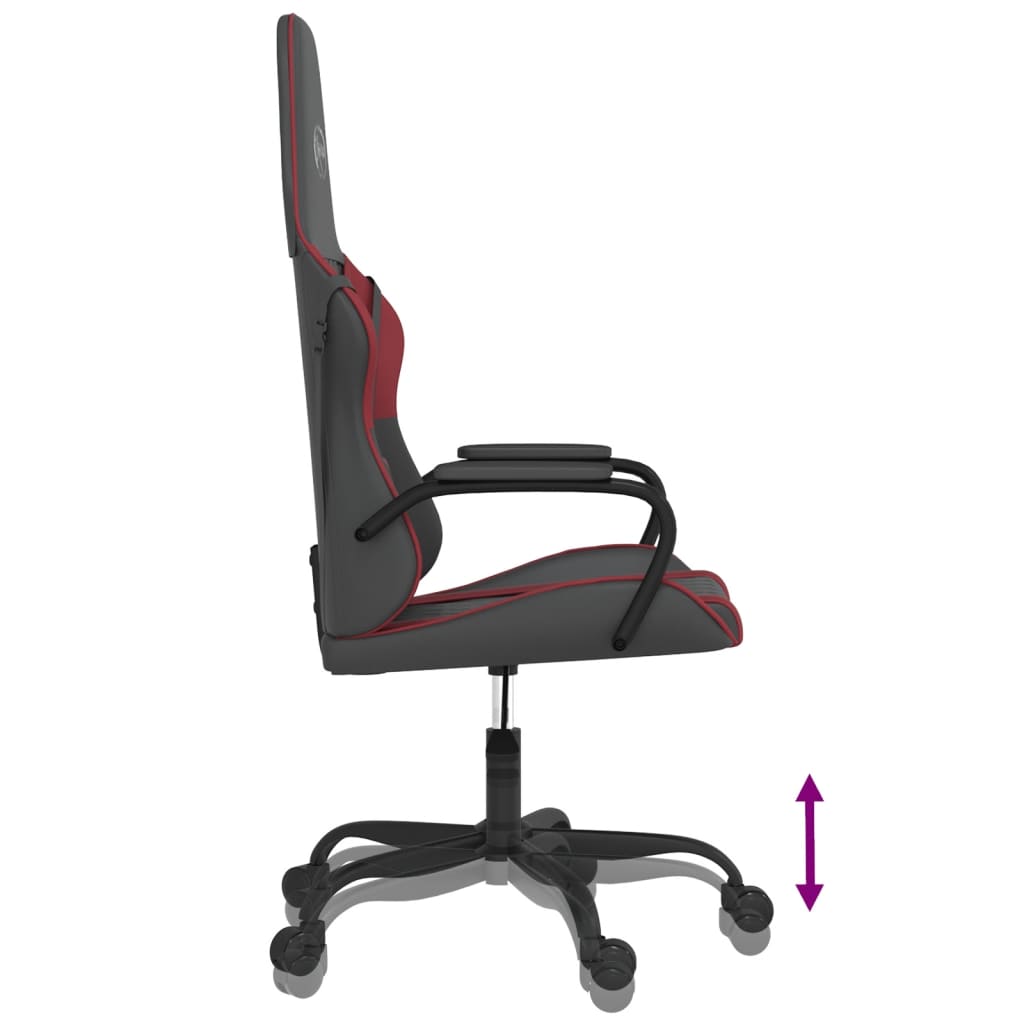 vidaXL Cadeira gaming massagens couro artificial preto/vermelho tinto