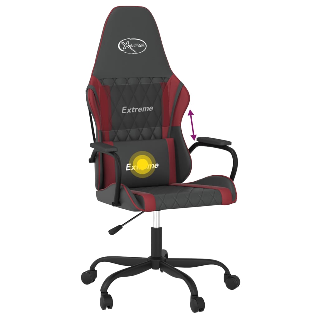 vidaXL Cadeira gaming massagens couro artificial preto/vermelho tinto