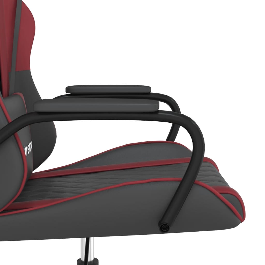 vidaXL Cadeira gaming massagens couro artificial preto/vermelho tinto