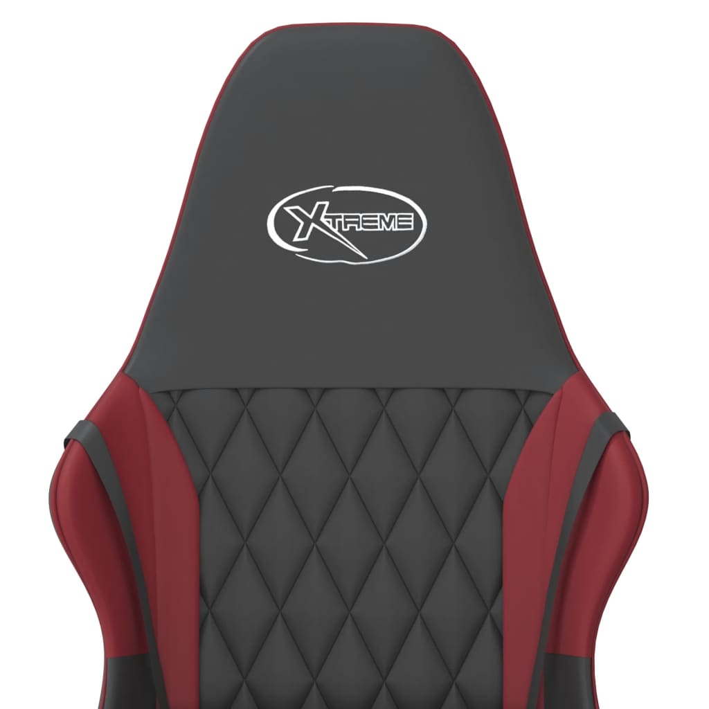 vidaXL Cadeira gaming massagens couro artificial preto/vermelho tinto