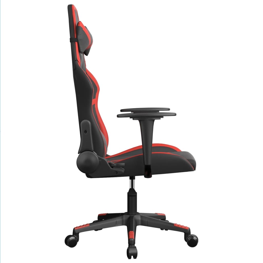 vidaXL Cadeira gaming massagens couro artificial preto e vermelho