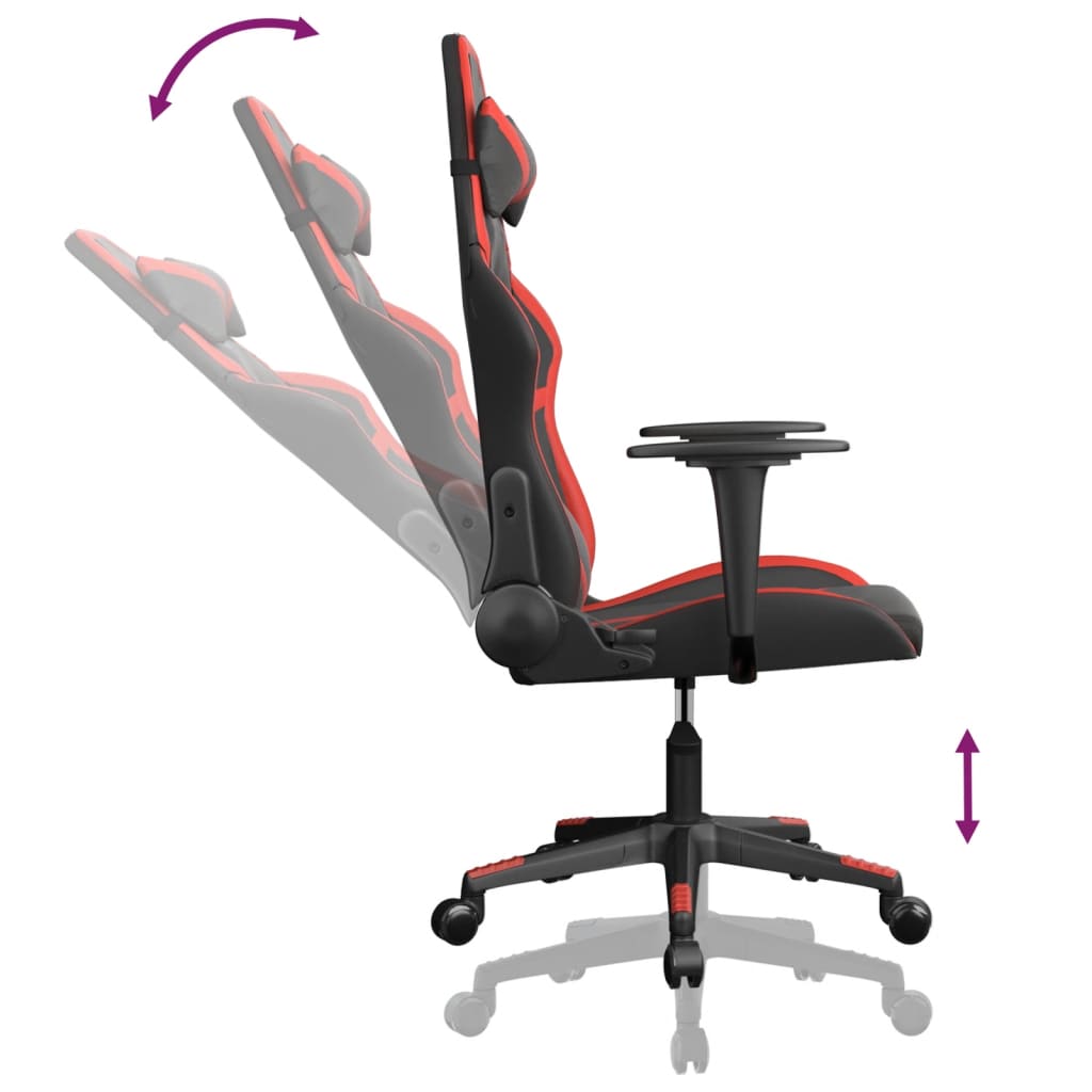 vidaXL Cadeira gaming massagens couro artificial preto e vermelho