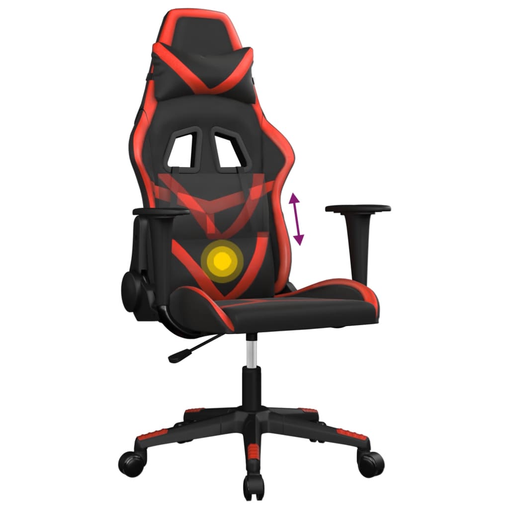 vidaXL Cadeira gaming massagens couro artificial preto e vermelho